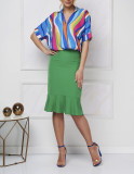 Short-Sleeved Shirt Women's Striped Printed V-Neck Pullover Loose Top