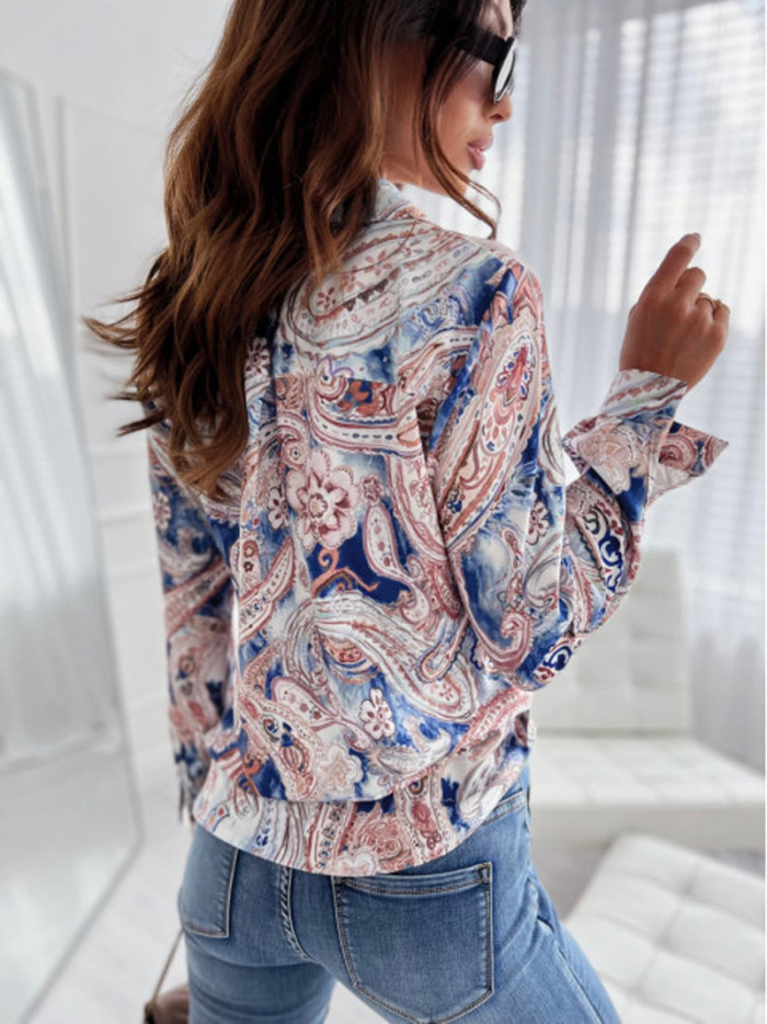Women Shirt Regular Digital Printing Blouse Spring Autumn Chic Long Sleeve Shirt