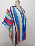 Short-Sleeved Shirt Women's Striped Printed V-Neck Pullover Loose Top