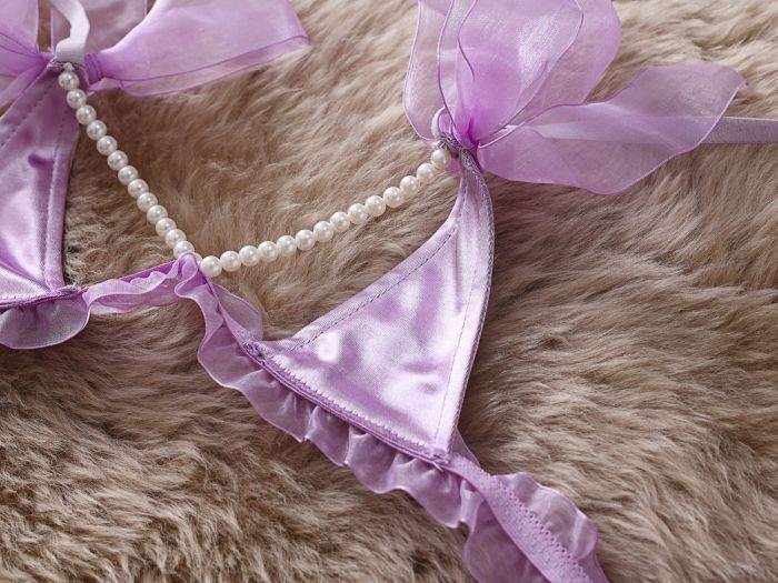 Mesh Transparent Erotic Lingerie Pearl Butterfly Bow Bra Set