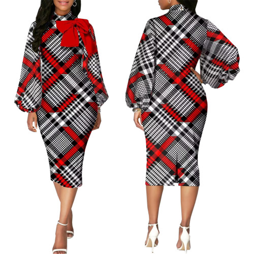 Digital Print Long Sleeve Round Neck Women's Dress