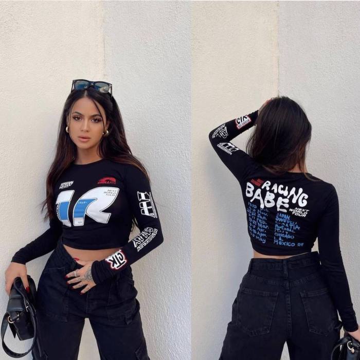 Women's Motorcycle-style Printed Long Sleeve T-shirt
