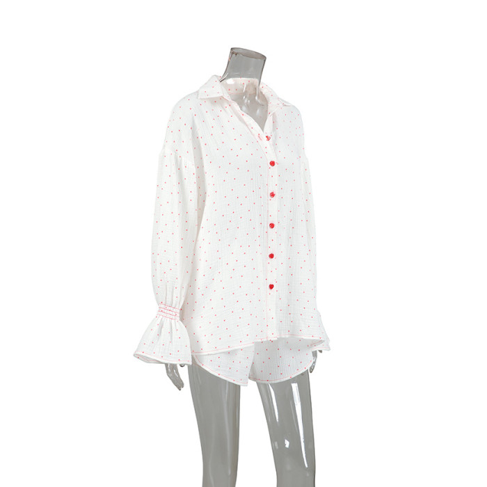 Cotton Sweet Loose Comfortable Long-sleeved Shorts Pajamas Set