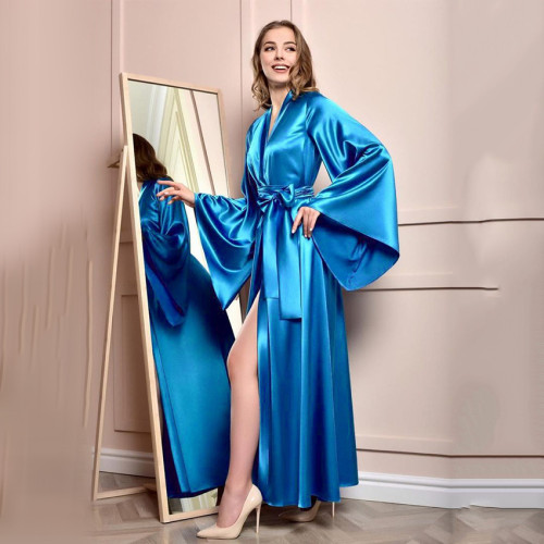 Satin Solid Color Elegant Comfortable Home Robe With Straps