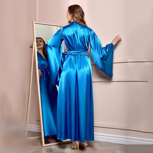 Satin Solid Color Elegant Comfortable Home Robe With Straps