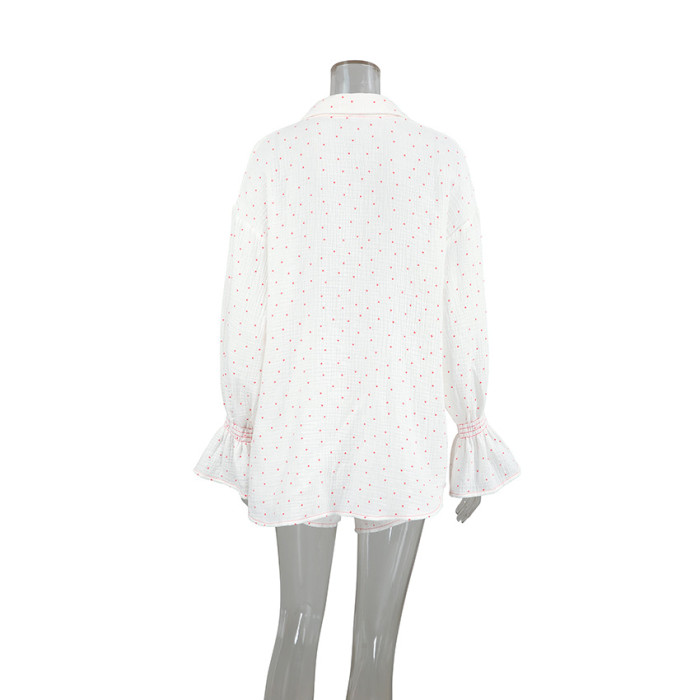 Cotton Sweet Loose Comfortable Long-sleeved Shorts Pajamas Set