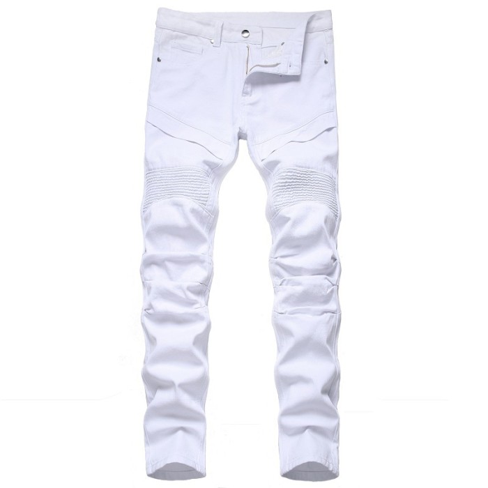 Personalized Men's White Motorcycle Jeans