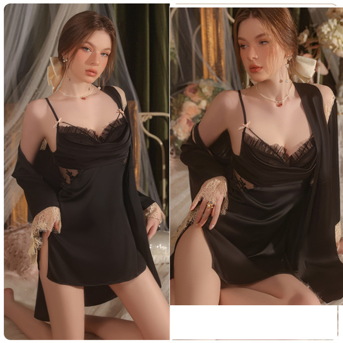 Lace Satin Sexy Babydoll and Robe
