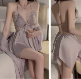 Butterfly Design Lace Satin Sexy Babydoll Robe