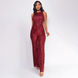 Sleeveless Sequin Round Neck Slim Fit Women's Jumpsuit
