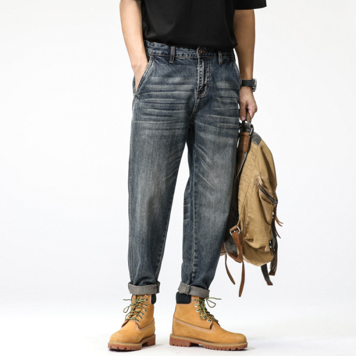Men's Vintage Loose Straight-leg Cropped Jeans