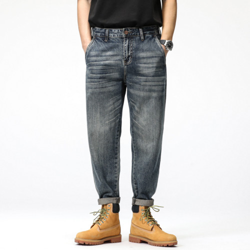Men's Vintage Loose Straight-leg Cropped Jeans