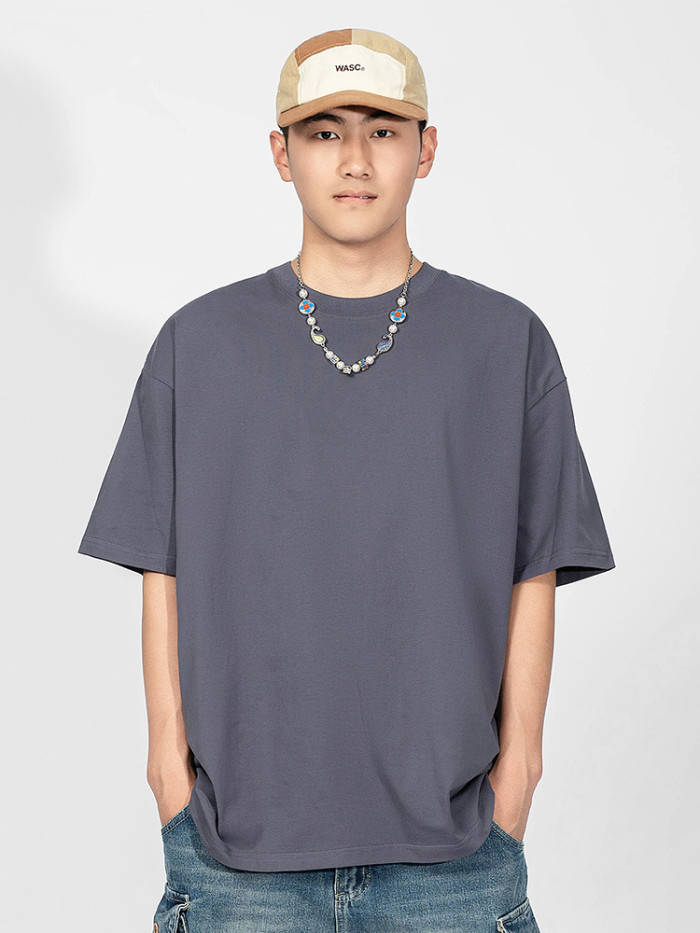 260G Heavyweight Double Yarn Pure Cotton Oversize Drop-shoulder Solid Color FOG Men's Loose T-shirt