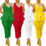 Solid Color Embroidered Cotton Tie Two-Piece Set