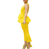 Solid Color Embroidered Cotton Tie Two-Piece Set