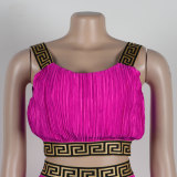 Pleated Patchwork Ribbon Solid Color High-Waisted Wide Leg Two-Piece Set