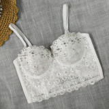 Sparkling Rhinestone Embellishments Lace Halter Top for women