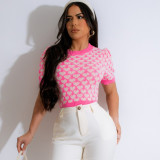 Fashionable Knitted Love Heart Ladies Short Sleeve T-shirt