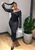 Sexy One-Shoulder Long Sleeves Wave Pattern Design Bodycon Dress