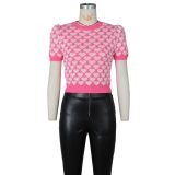 Fashionable Knitted Love Heart Ladies Short Sleeve T-shirt