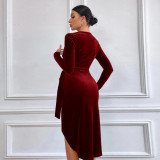 V-neck Irregular Mid-length Bodycon Dress for Cocktail Party Evening Dress