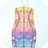 Sexy Spaghetti Strap Rhinestone Embellished Bodycon Mini Casual Party Dress