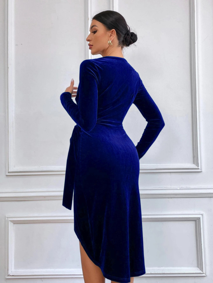 V-neck Irregular Mid-length Bodycon Dress for Cocktail Party Evening Dress