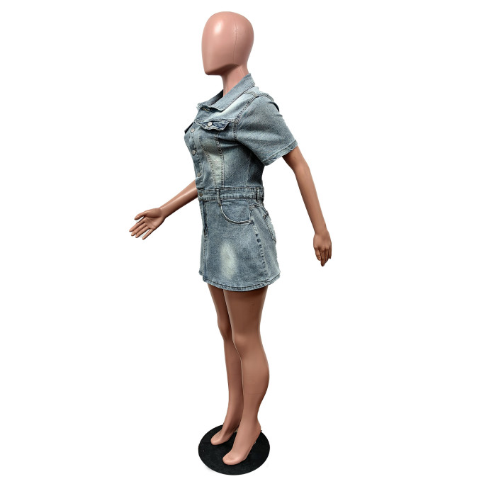 Denim Short Sleeve Bodycon Elastic Dress