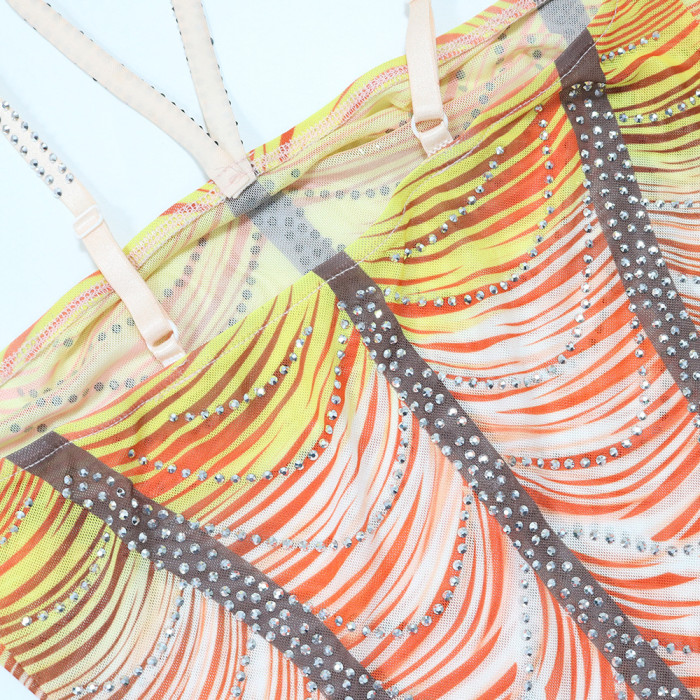 Sexy Spaghetti Strap Rhinestone Embellished Bodycon Mini Casual Party Dress