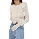 Long Sleeve T-shirt Solid Color Versatile Slim Fit Thin Fashion Base Shirt Women's Wear
