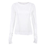 Long Sleeve T-shirt Solid Color Versatile Slim Fit Thin Fashion Base Shirt Women's Wear