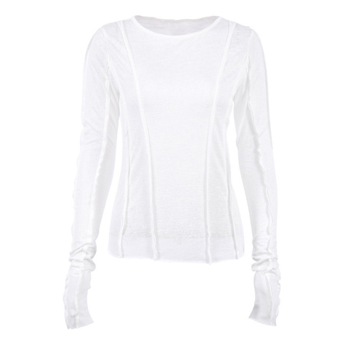 Long Sleeve T-shirt Solid Color Versatile Slim Fit Thin Fashion Base Shirt Women's Wear