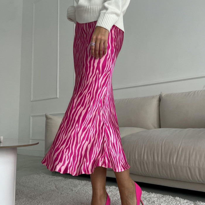 Women's Fashion Floral Print Midi Mermaid A-line Skirt
