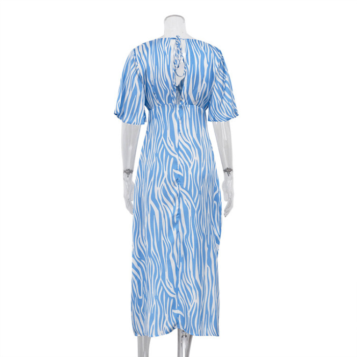 Short Sleeve Satin Flowy Slimming Backless Floral Print Maxi Dress