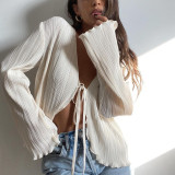 Fitted Trumpet Long Sleeve Pleated Shirt for Women