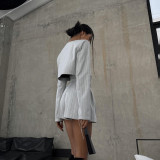 Long-sleeve Deep V-neck Top with Jacket and High-waisted Striped women Shorts Set