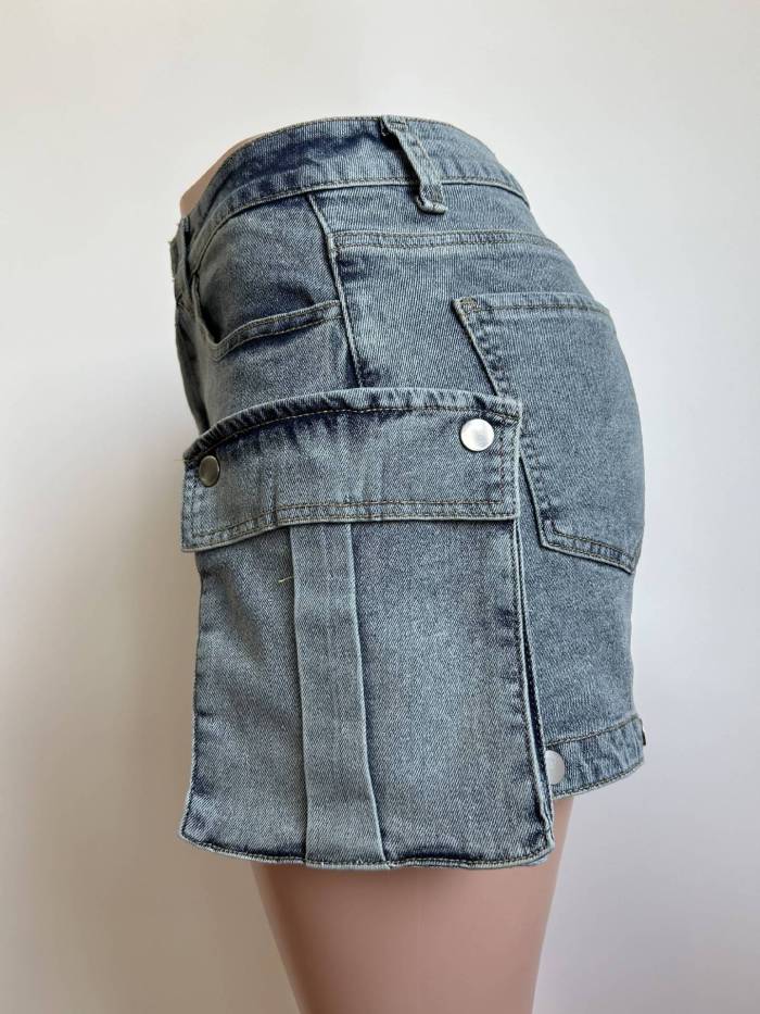 Detachable Pocket and Pant Leg Elasticity Denim Multi-wear Shorts and Pants