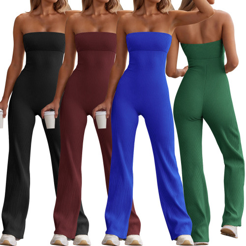 Shoulder-Baring Elegance Form-Fitting Comfort in Elastic Bodysuit Jumpsuit