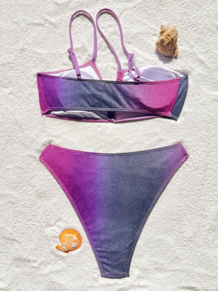 Gradient Color Crossed Strap Bikini Swimsuit