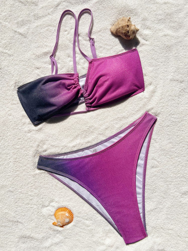 Gradient Color Crossed Strap Bikini Swimsuit