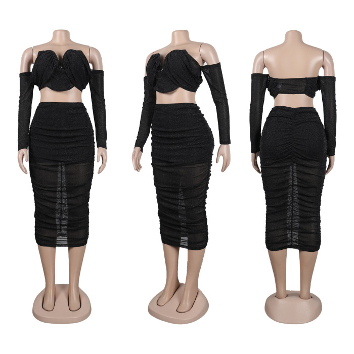 Sexy Pleated Skirt Two-Piece Set