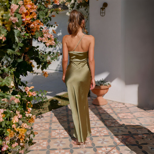 One-Shoulder Sexy Evening Gown with Waist Cinching Floor-Length Dress