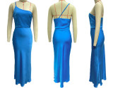 One-Shoulder Sexy Evening Gown with Waist Cinching Floor-Length Dress