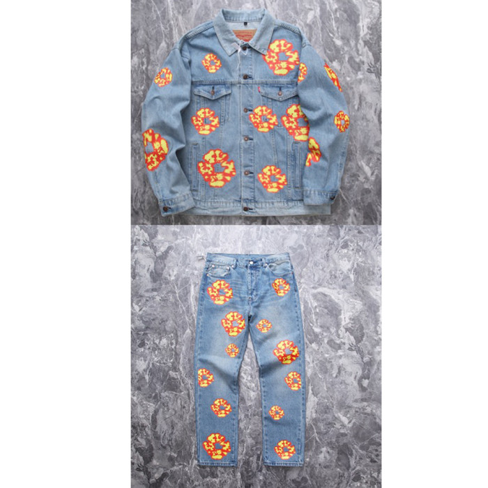 Water-washed Embroidered Denim Set for Men and Women