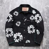 Embossed Handcrafted Colorful Rhinestone Casual Washed Denim Set