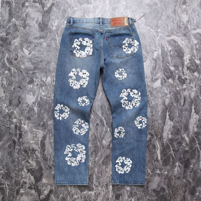 Embossed Handcrafted Colorful Rhinestone Casual Washed Denim Set