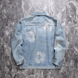 Water-Washed Bleached Denim Jeans Diamond Print Denim Set