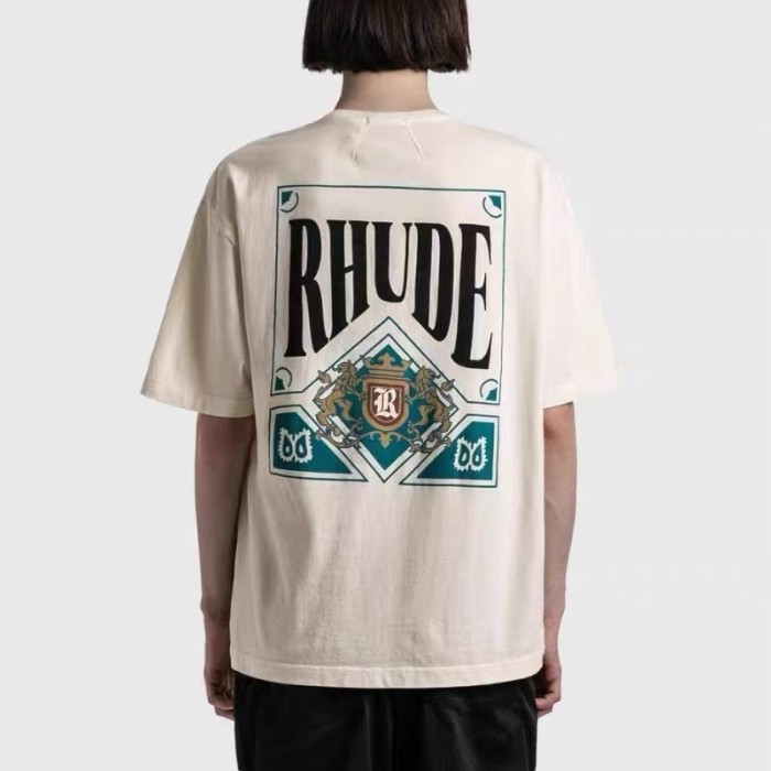 RHUDE Poker Card Round Neck Versatile Short Sleeve Loose Fit Cotton T-shirt