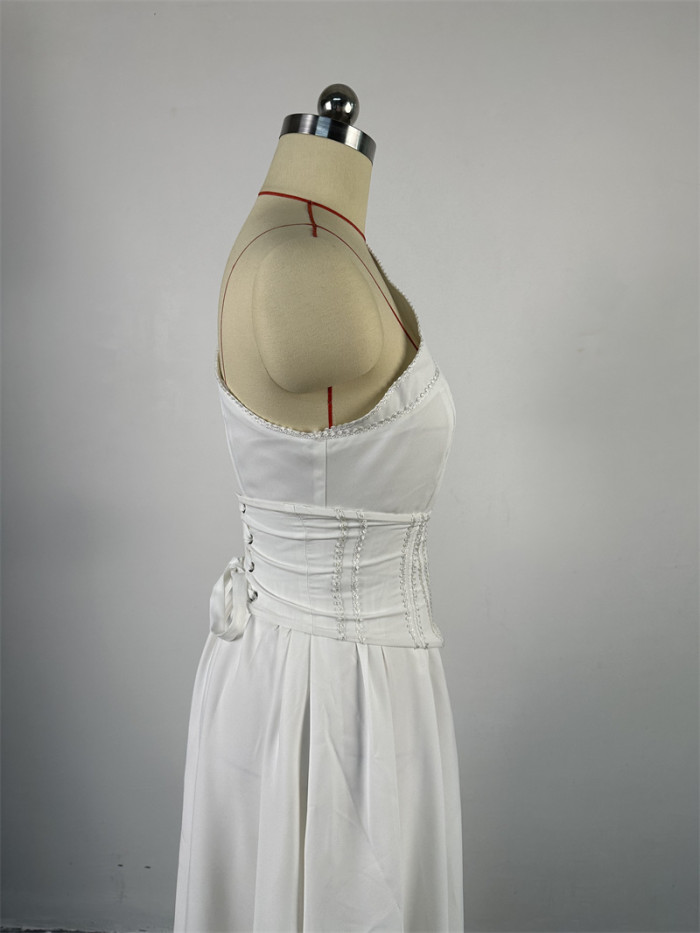Asymmetric Neckline Short Sleeve Waistband Fishbone Waist-Minimizing Midi Dress
