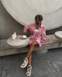 Solid Color Bubble Sleeve Shirt Wide Leg Shorts